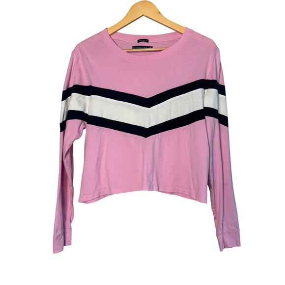 Abercrombie & Fitch Pink Long Sleeve Chevron Stripe Tee Shirt Size Medium - Picture 1 of 4